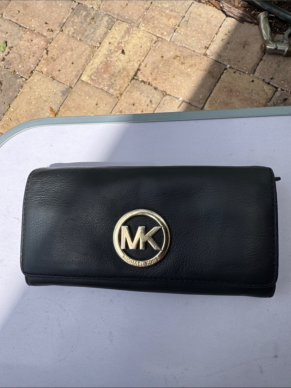 Michael Kors Black Leather Wallet with Gold MK Emblem